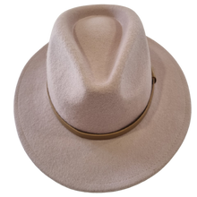 Load image into Gallery viewer, A pink timeless Fedora, with a sewn brim and made from 100% Australian wool