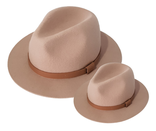 Matching brown mens and womens oval shaped Australian wool fedora classic style and look.