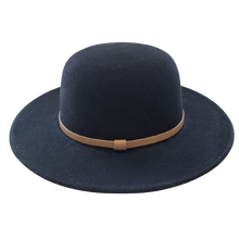 Load image into Gallery viewer, A black wide sewn brim, a elegant thin tan band and made from 100% Australian wool