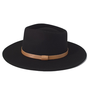 A black wide sewn brim and made from 100% Australian wool this is a cowboy style hat