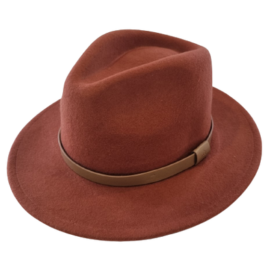 A red timeless Fedora, with a sewn brim and made from 100% Australian wool