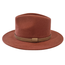 Load image into Gallery viewer, A red timeless Fedora, with a sewn brim and made from 100% Australian wool