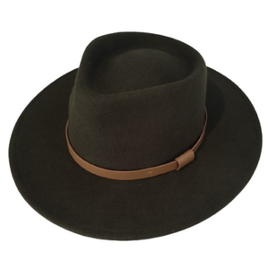 A green wide sewn brim and made from 100% Australian wool this is a cowboy style hat