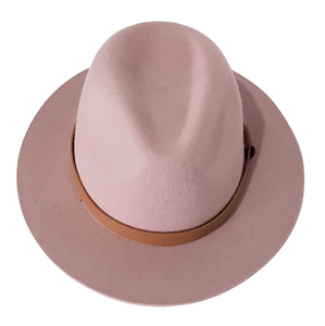 Matching pink womens oval shaped Australian wool fedora classic style and look.
