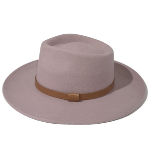 A pink wide sewn brim and made from 100% Australian wool this is a cowboy style hat for women