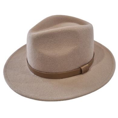 A brown timeless Fedora, with a sewn brim and made from 100% Australian wool