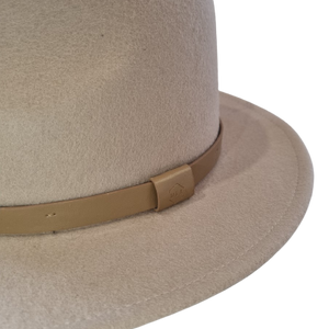 A brown timeless Fedora, with a sewn brim and made from 100% Australian wool. Matching hats
