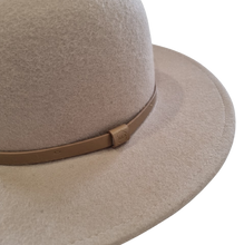 Load image into Gallery viewer, Matching Combo hat, wide sewn brim, a elegant thin tan band, made from 100% Australian wool