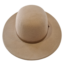 Load image into Gallery viewer, Tan hat, wide sewn brim, a elegant thin tan band, made from 100% Australian wool