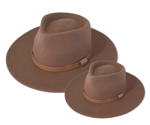 Brown wide sewn brim and made from 100% Australian wool this is a cowboy style hat for children and adults